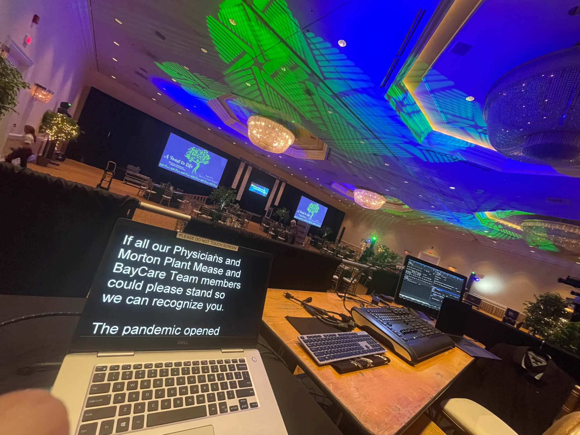 Corporate gala event with teleprompter setup